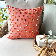 Mirror Fun - Peach Orange Art Silk Throw Pillow Cover