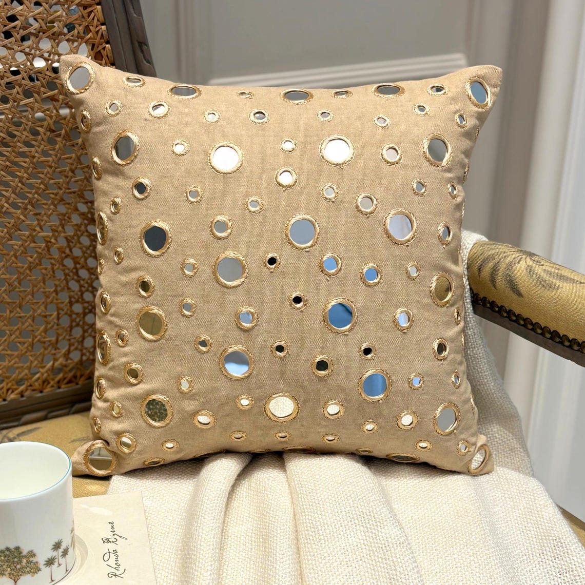 Mirror Fun - Peach Orange Art Silk Throw Pillow Cover