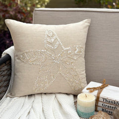 Starfish Pearls - Natural Beige Cotton Linen Throw Pillow Cover
