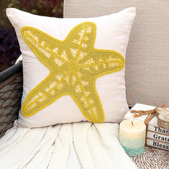 Yellow Starfish - Yellow Cotton Linen Decorative Euro Sham