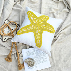 Yellow Starfish - Yellow Cotton Linen Decorative Euro Sham