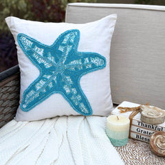 Starfish Island - White Linen Throw Pillow Cover