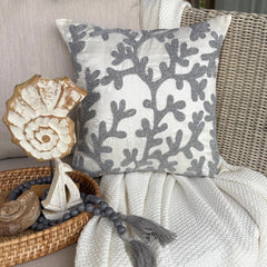 Silver & White Art Silk Throw Pillow Cover - Silver Coral