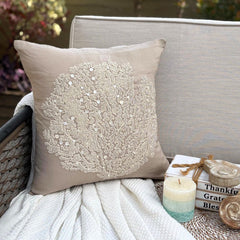 Pearl Weeds - Mocha Cotton Linen Throw Pillow Cover