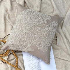 Pearl Shrub - Mocha Cotton Linen Throw Pillow Cover