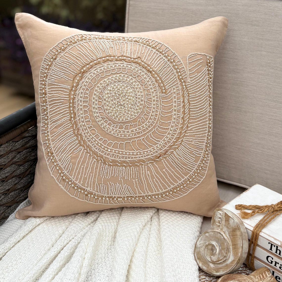 Lazy Snail - Beige Cotton Linen Throw Pillow Cover