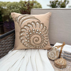 Shell Burst - Beige Cotton Linen Throw Pillow Cover