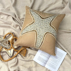 Starfish Spectrum - Beige Linen Throw Pillow Cover