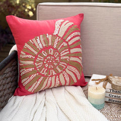 Coral Sea Shells - Coral Pink Cotton Linen Throw Pillow Cover