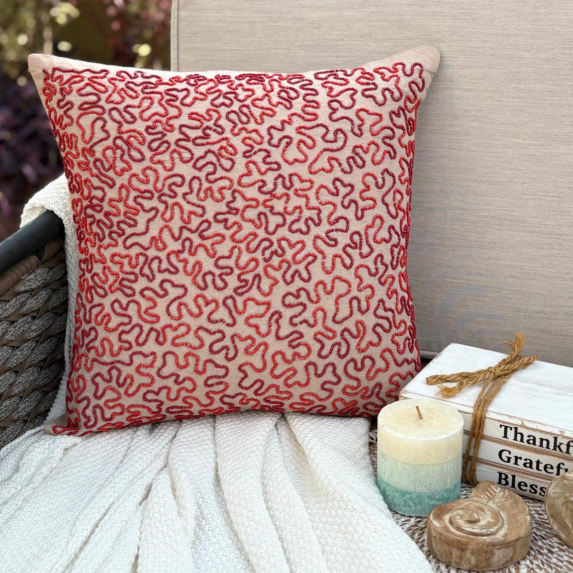 Mocha Cotton Linen Throw Pillow Cover - Blooming Maze