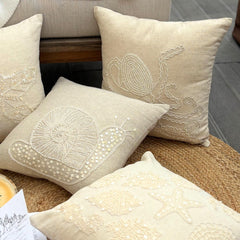 Natural Beige Cotton Linen Throw Pillow Cover - Octopus