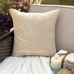 Natural Beige Cotton Linen Throw Pillow Cover - Octopus