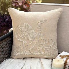 Natural Beige Cotton Linen Throw Pillow Cover - Octopus