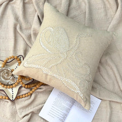 Natural Beige Cotton Linen Throw Pillow Cover - Octopus