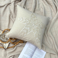 Starfish Pearls - Natural Beige Cotton Linen Throw Pillow Cover