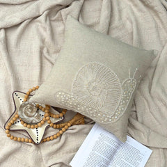 Snail Pearls - Natural Beige Cotton Linen Throw Pillow Cover