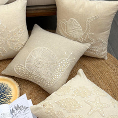 Snail Pearls - Natural Beige Cotton Linen Throw Pillow Cover