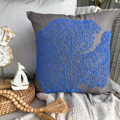 Royal Blue Sea Weeds - Blue Cotton Linen Decorative Euro Sham