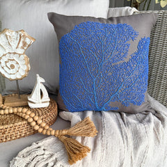 Royal Blue Sea Weeds - Blue Cotton Linen Decorative Euro Sham