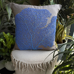 Royal Blue Sea Weeds - Blue Cotton Linen Decorative Euro Sham