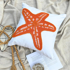 Starfish Makeover - White Cotton Linen Throw Pillow Cover