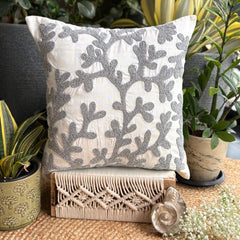 Silver & White Art Silk Throw Pillow Cover - Silver Coral