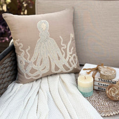 Mocha Cotton Linen Throw Pillow Cover - Sea Squid