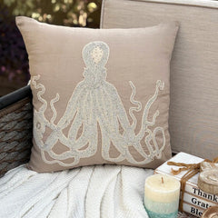 Sea Squid - Mocha Cotton Linen Throw Pillow Cover