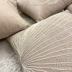 Scallop Shell - Mocha Cotton Linen Throw Pillow Cover