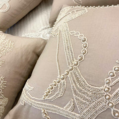 Pearl Anchor - Mocha Cotton Linen Throw Pillow Cover