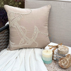 Pearl Anchor - Mocha Cotton Linen Throw Pillow Cover