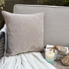 Pearl Shrub - Mocha Cotton Linen Throw Pillow Cover