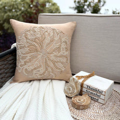 Sea Urchin - Beige Cotton Linen Throw Pillow Cover