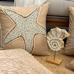 Starfish Spectrum - Beige Linen Throw Pillow Cover