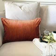 Rust Velvet Throw Pillow Cover - Rust Lines