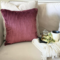 Wine Velvet Throw Pillow Cover - Wine Lines