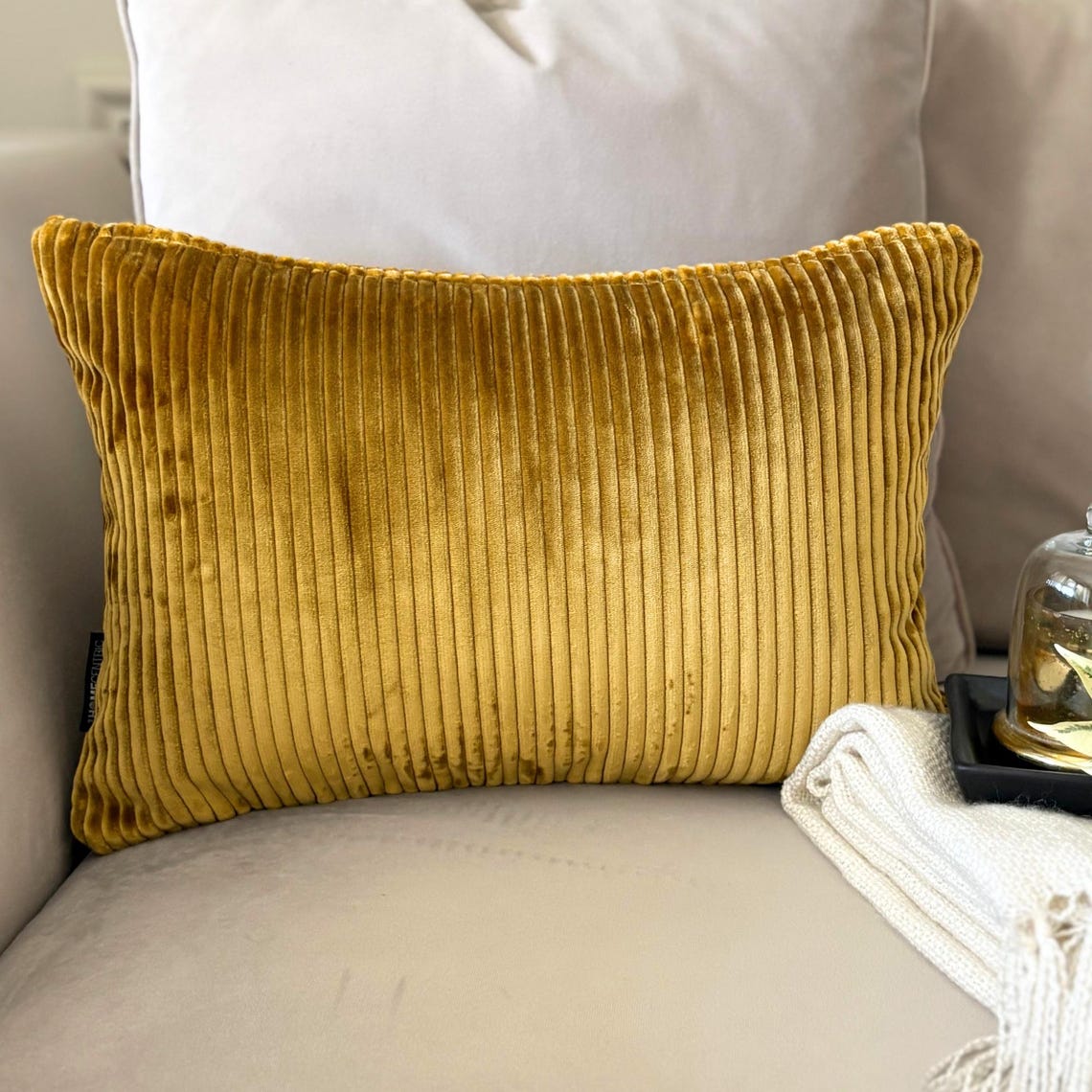Gold Ribbed Lumbar Pillow Cover
