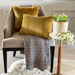 Gold Velvet Lumbar Pillow Cover - Gold Ribbed