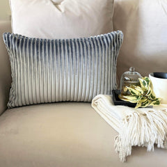 Gray Velvet Throw Pillow Cover - Gray Lines