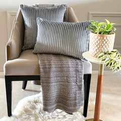 Gray Velvet Throw Pillow Cover - Gray Lines