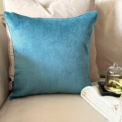 Teal Blue Velvet Lumbar Pillow Cover - Teal Blue Grooved