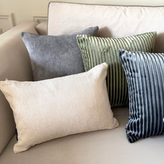 Ivory Velvet Lumbar Pillow Cover - Ivory Grooved