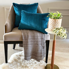 Navy Blue Velvet Throw Pillow Cover - Navy Blue Lines