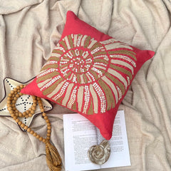 Coral Sea Shells - Coral Pink Cotton Linen Throw Pillow Cover