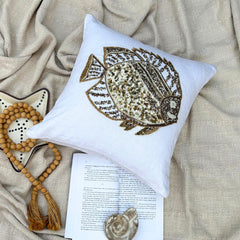 Ivory Linen Throw Pillow Cover - Glamour Fish
