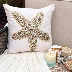Ivory Linen Throw Pillow Cover - Starfish Party