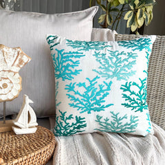 Caribbean Coast - Blue Cotton Linen Decorative Euro Sham
