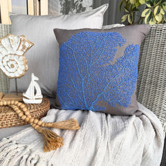 Royal Blue Sea Weeds - Blue Cotton Linen Decorative Euro Sham