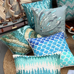 Blessed With The Sea - Blue Art Silk Decorative Euro Sham