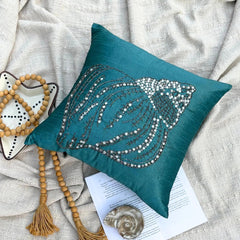 Crystal Sea Shell - Teal Blue Art Silk Decorative Euro Sham